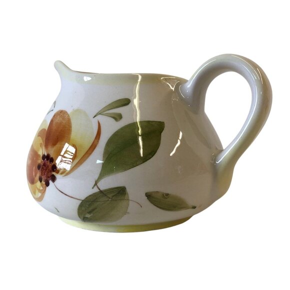 Secla Pottery Pitcher Hand Painted Portugal Ceramic Flowers Squat Wide Mouth - Picture 5 of 10